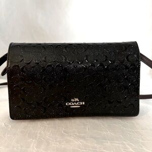 Coach Fold Over Crossbody Clutch embossed Leather